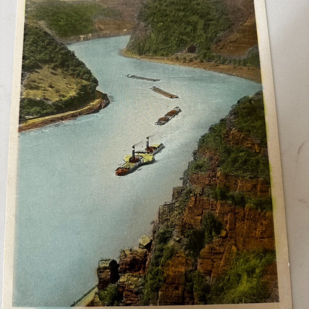Vintage Hand Painted Photo Calendar Print of the Rhine River in German